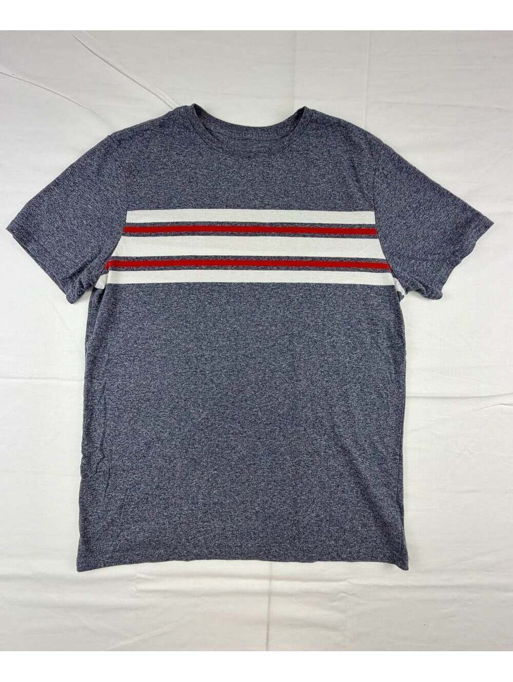 Goodfellow & Co Men's Medium Navy Blue Heather T-Shirt with Red and White Stripe